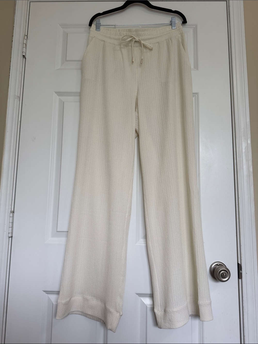 Wide Leg Pants Knit Beige White Large 7 Diamonds Flowy Dahlia Womens New